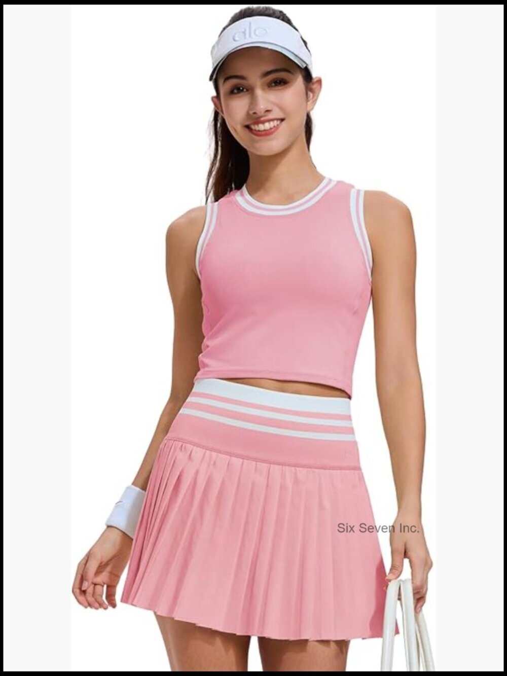Two Piece Tennis Skirt Set High Waisted Pleated Athletic Golf Skirt with Pockets